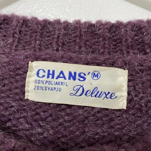 Vintage - 1980 / 1990 Plum Coloured Wool Blend Embroidered Cardigan - Picture 4 of 6